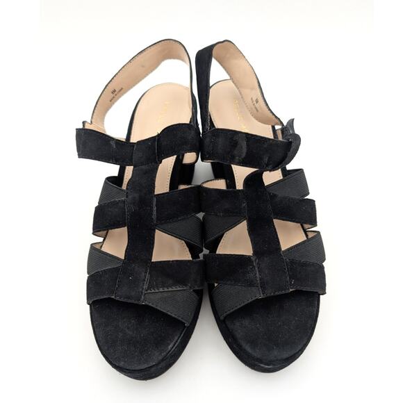 Pelle Moda Kym Platform Wedge Heel Sandal Open Toe Women's Black Size US8M EU39 - Picture 2 of 12